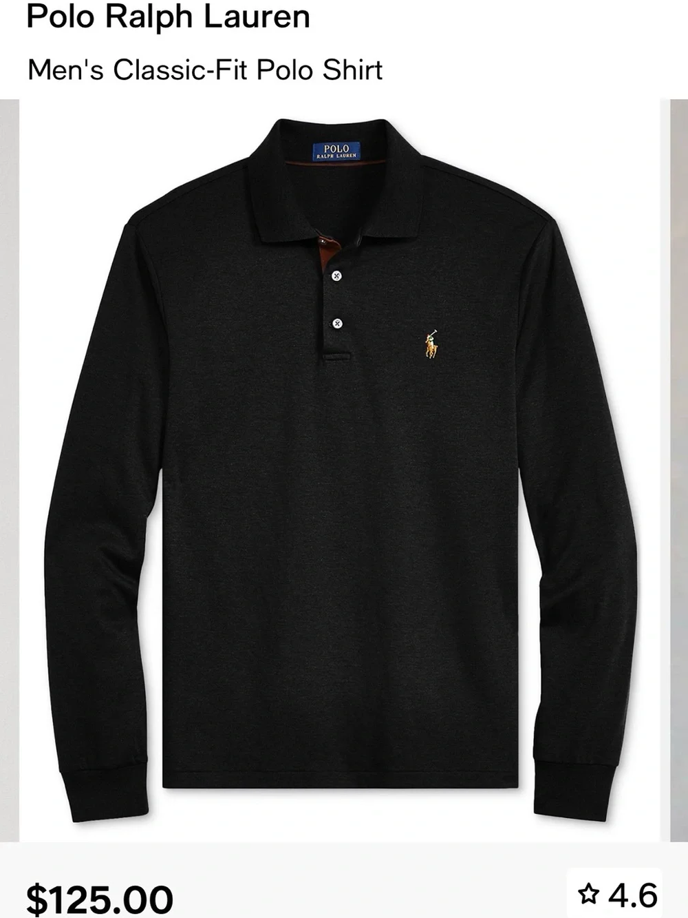 Polo by Ralph Lauren Black Long-Sleeve Classic-Fit Polo